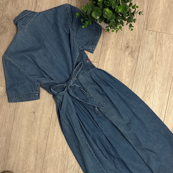 Embroidered 1990s Vintage Cottagecore Denim Floral Button-Down Dress - Picture 6 of 9